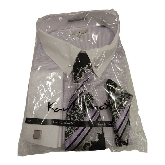 MEN'S KARL KNOX "X-SIZE" 22 1/2 X 37-38 LAVENDER-WHT BOX CHECK COMBO SET SX4435. - Picture 4 of 5